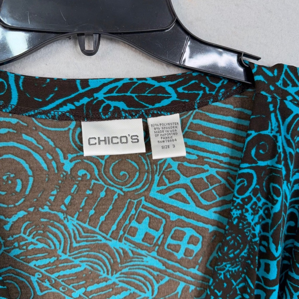 Chico's Skirt Set Womens 3 Teal Abstract Geometric 2 Piece Wrap Top Maxi Boho - Picture 9 of 13